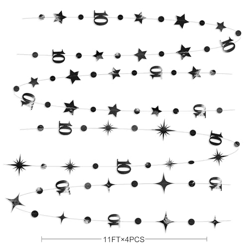Image of Black 10th Birthday Decorations Number 10 Circle Dot Twinkle Star Garland Metallic Hanging Streamer Banner Backdrop for Girls Boys Double Digits Ten Year Old Birthday 10th Anniversary Party Supplies