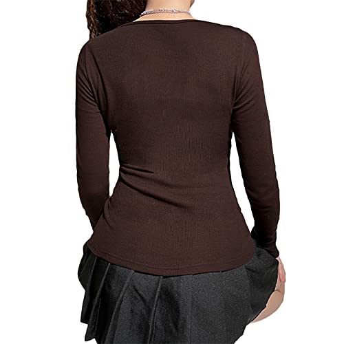 Image of Fairy Grunge Shirts for Women Y2K Tops Long Sleeve Lace Patchwork Tees Teen Girls Vintage Slim Blouse Fall Clothes