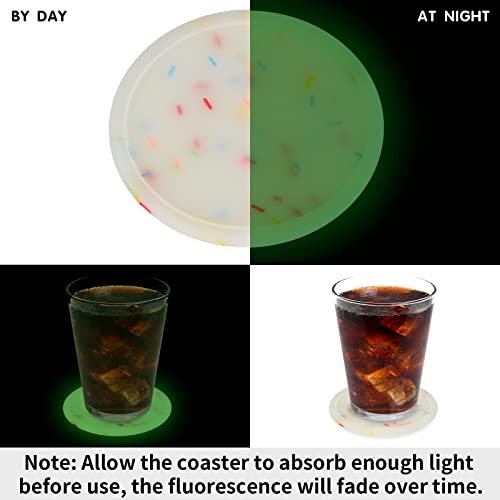 Yofri Drink Coasters With Holder, Cute Non-Slip Silicone Coasters, Glow In Dark, Gift Ideas, Soft Cup Coasters For Drinks, Desk Coasters In Office, Patio, Rubber Bar Coaster Set, 6 Pcs, Clear White #TOP4