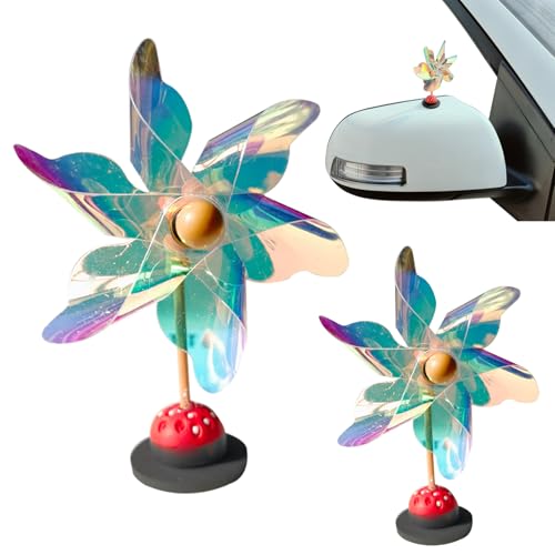 JUJINXIN 2 Pieces car Mirror Bird Deterrent,Bird Deterrent for car,Reflective pinwheels Bird Deterrent,Car Decoration.