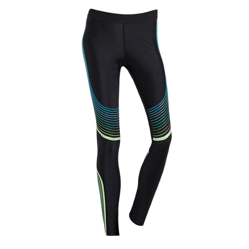 Women's Compression Tights Leggings Yoga Pants for Fitness L Blue and Green-image-3