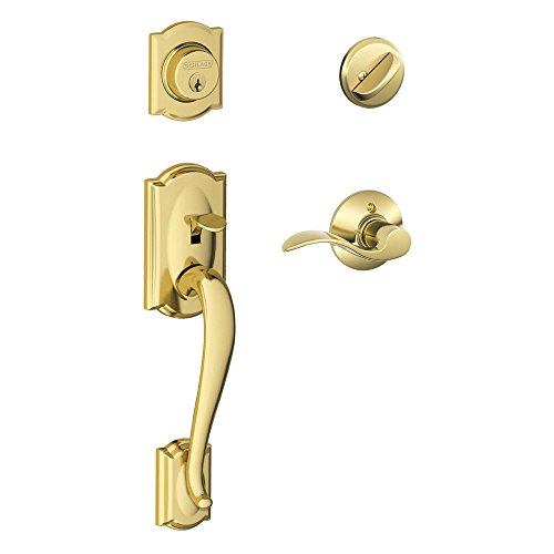 SCHLAGE Camelot Single Cylinder Handleset and Right Hand Accent Lever, Bright Brass (F60 CAM 505 Acc 605 RH)