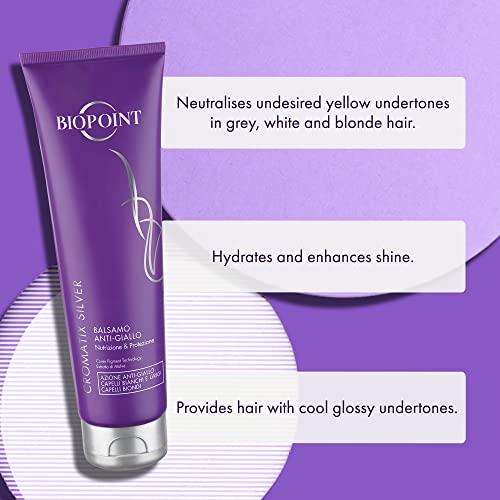 Biopoint Purple Conditioner For Blonde Or Bleached Hair. Blue Toner Hair Mask For Ash Platinum Undertones, Neutralizing Brassiness. Cromatix Silver - Balsamo Ravvivante Antigiallo Per Capelli Bianchi #TOP3