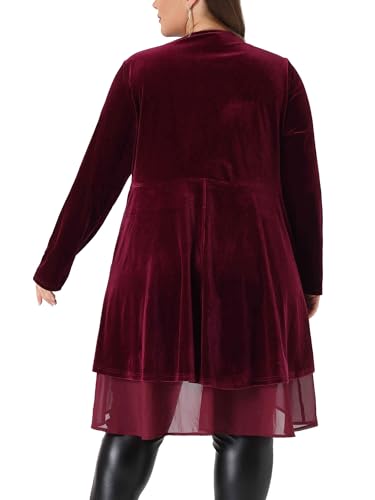 Image of Agnes Orinda Women Plus Size Ruffled Asymmetric Long Velvet Cardigan Jacket