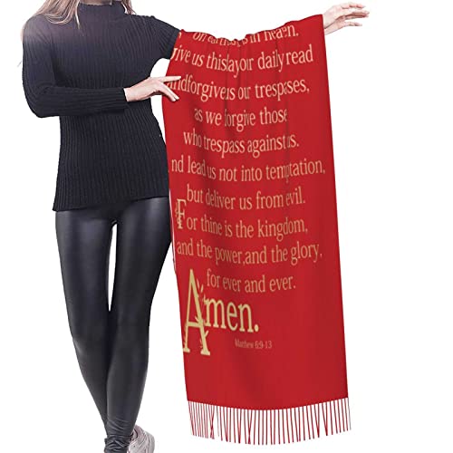 Gifts for Old Ladies,Red Red Horse Designs Lord’s Prayer Christian Scripture Fringe Pashmina Shawl Wrap for Dress Wedding2
