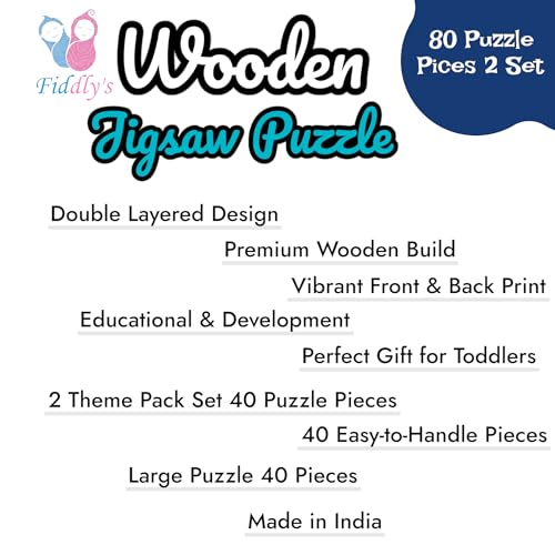 Image of Fiddlys 40 Pcs Paperless Wooden Jigsaw Puzzle for Kids & Children Age 4+ Learning Educational Double Layered Wooden Puzzles with Bright Front & Back Print (Space Hero & Astronaut)