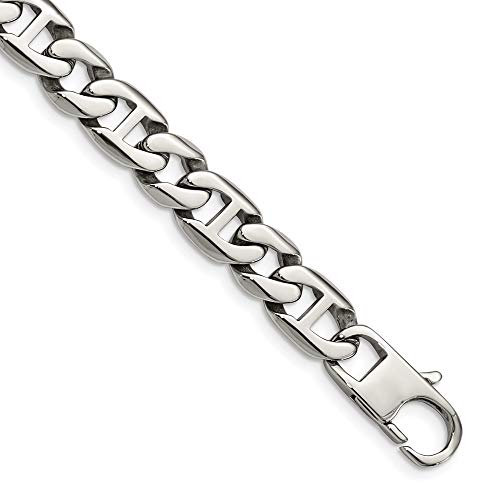 Black Bow Jewelry Men's 9Mm Stainless Steel Fancy Anchor Chain Bracelet, 8.25 Inch #TOP9