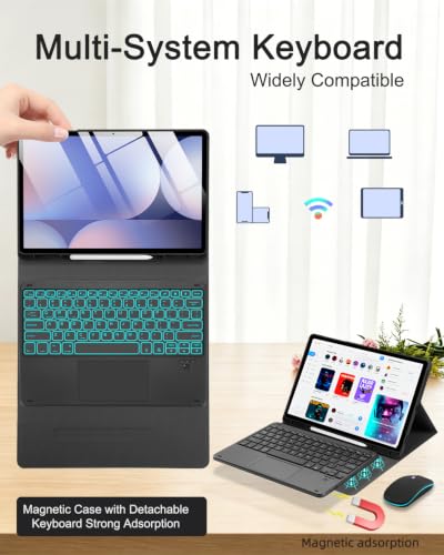 Image of EAMPANG Case with Trackpad Keyboard Mouse for Samsung Galaxy Tab S10+ Plus | /S9 FE+ Plus /S9+ Plus /S8+ Plus /S7 FE /S7+ Plus 12.4 inch,Smart Touchpad 7 Color Backlit Keypad Magnetic Cover Pen Slot Black