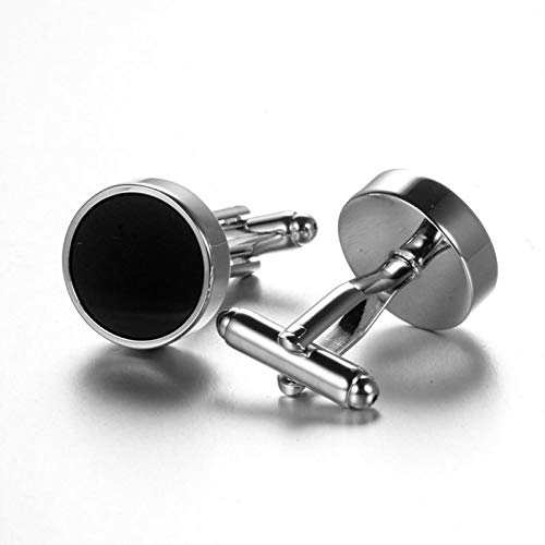 Mancuernillas redondas lisas plateadas y negras para hombre miniatura 4