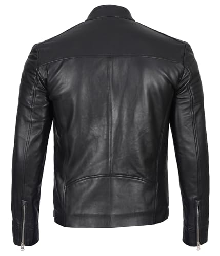 Image of Blingsoul Stylish Black & Brown Cafe Racer Leather Jacket For Men - Real Lambskin Leather Motorcycle Jacket Mens
