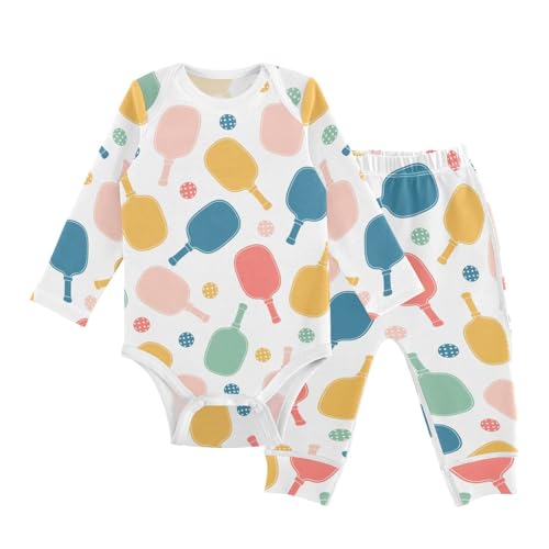 vvfelixl Baby Bodysuits Pants Sets Pickleball Balls Paddle Long Sleeve Baby Onesie Clothes for Boys Girls 3-6M
