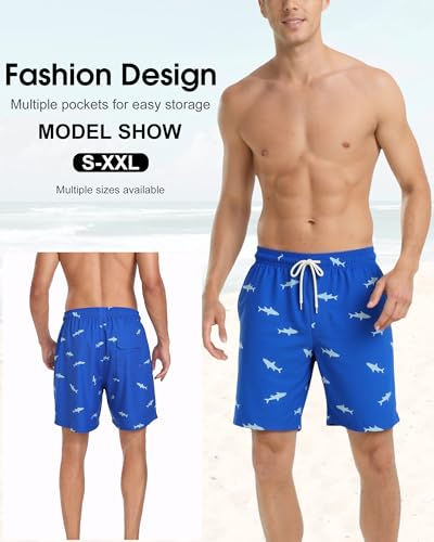 Image of Mens Swim Trunks with Compression Liner 2 in 1 Quick Dry Swimming Shorts Swimwear Bathing Suits with Pockets