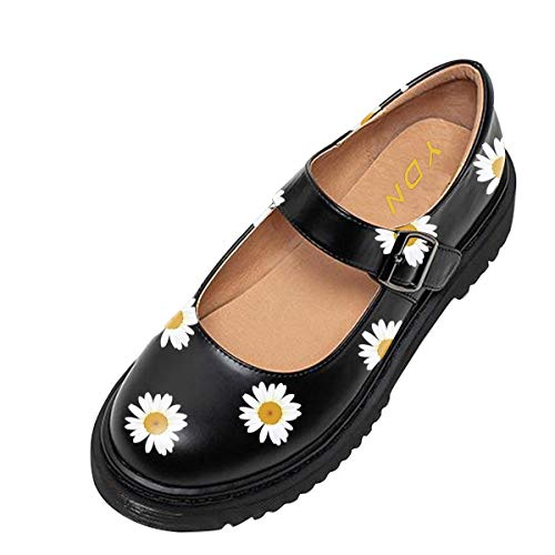 Image of YDN Women Classic Round Closed Toe Mary Jane Flats Platform Adjustable Single Ankle Strap Buckle Comfy Cute Pump Leather Patry Cosplay Girls Dress Shoe Size 4-16