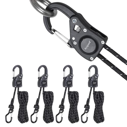 Ayaport Rope Tie Down Ratchet with Carabiner Clip 1/4 x 12 Rope Cord Tightener Heavy Duty Construction Kayak tie Downs for Tent Tarp Camping