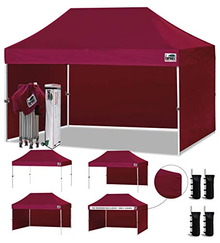 Image of Eurmax USA 10x15 Pop Up Canopy Tent,Commercial Tent with Patented No-Tip Rolling Bag,4 Zippered Removable Walls,UV & Water Resistant Canopy Top,Heavy Duty Outdoor Gazebo,Instant Shelter(Burgundy)