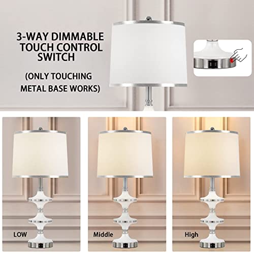Kivditzo 27.5" Tall Table Lamps Set Of 2 With Usb Ports Touch Control Switch White Linen Fabric Shade With Silver Trim Bedside Lamp For Living Room Bedroom Home Office Dining Room(Led Bulb Included) #TOP3