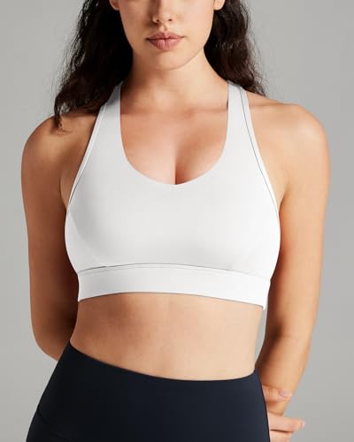 Image of QUEENIEKE BareFlow Women's Sports Bras with Phone Pocket Medium Impact Padded Racerback Workout Gym Crop Top Running Yoga Bra