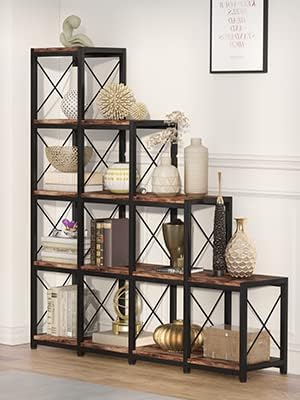 Miniatura 7 de PAKASEPT Estantería de 14 estantes, estantería de esquina escalera, estantería industrial vintage, estante de exhibición rústico de 5 niveles,