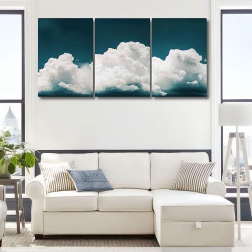 Tawinone White Clouds Canvas Wall Art, Navy Blue Cloud Sky