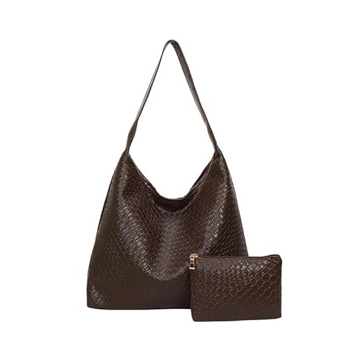 Woven Leather Tote Bag for Women Top- Hobo Bags Large Capacity Soft Vegan Crossbody, Fashion Handle Shoulder Bag with Purses for Women, Coffee