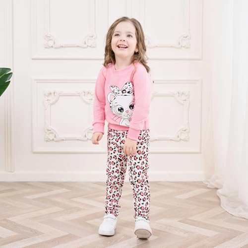 Image of Toddler Valentines Day Outfit Girl Valentines Outfit Heart Graphic Sweatshirts Tops Tutu Leggings with Skirt 3t-9t