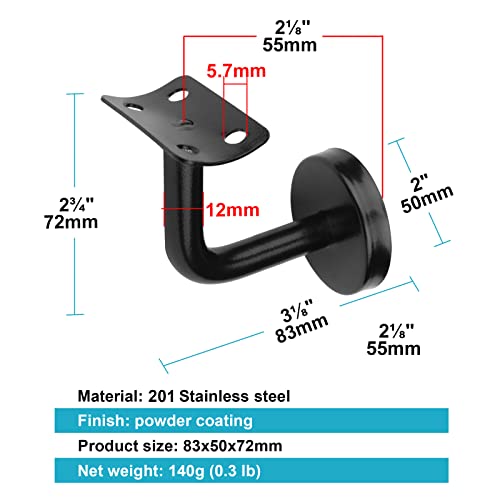 TSSS Handlaufhalter 8 Stück,Edelstahl 201, schwarz, für runde Holz- und Metallhandläufe, Tragfähigkeit bis 60 kg
