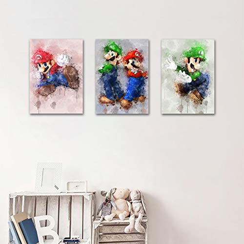 Canvas Art Gaming Wall Decor Video Game Posters For Boys Room Brothers Wall Art Cartoon For Bathroom Wall Decor Artwork Abstract Watercolor Painting Art Picture For Boys Kids Room Decor Unframed #TOP2