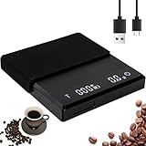 Kaffeeskala mit Timer, wiederaufladbarer Espresso-Skala, 0,1 g / 2 kg, Touch-Screentasten mit hitzebeständigem Polster, drei Modi, zum Ausgießen von Schwarz