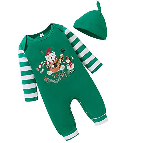 Tabpole Pasgeboren Baby Kerst Romper Lange Mouw Vrolijk Kerstfeest Jumpsuit met Hoed voor Jongens Meisjes - Afbeelding 3