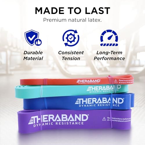 Image of THERABAND High Resistance Bands Set of 4, Light to Extra-Heavy Elastic Super Bands for Full Body Workouts, Physical Therapy, Strength Training, Durable 41 inch Loop Exercise Bands, 15-50 lbs Resistance