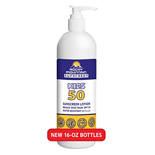 Kids Rocky Mountain Sunscreen Spf 50 Lotion | Reef Safe (Octinoxate & Oxybenzone Free) Water-Resistant | Broad Spectrum Uva/Uvb Protection | Non-Greasy, Fragrance Free, Vegan, Gluten Free | Comes With Pump (16 Fl Oz) | For Children #TOP1