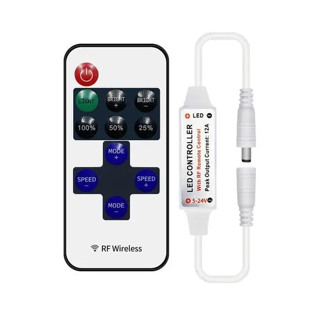 Image of Mini RF LED Dimmer With Jack 5V 12V 24V DC Single Color Light Controller 11 Key Wireless Remote 12A Brightness Speed Adjustable for 2835 3528 5050 LED Strip