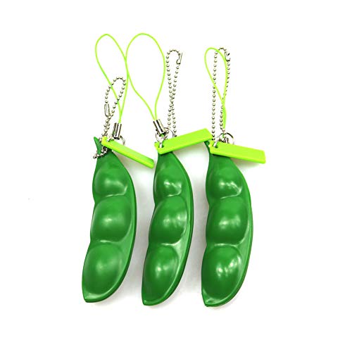 FCBB Fidget Toys 3 Pack Squeeze-a-Bean Edamame Keychain Keyring Extrusion Bean Pea Soybean Stress Relieving Chain Phone Pendants