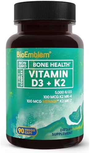BioEmblem Vitamin D3 K2 Capsules (5000IU and 200mcg) - Patented M...