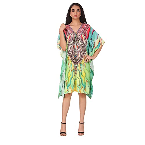 Image of Short Digital Printed | Crepe Kaftan | Vacation Wear | Beach Wear | Coverups | Kaftan Dress | For Women | Free Size