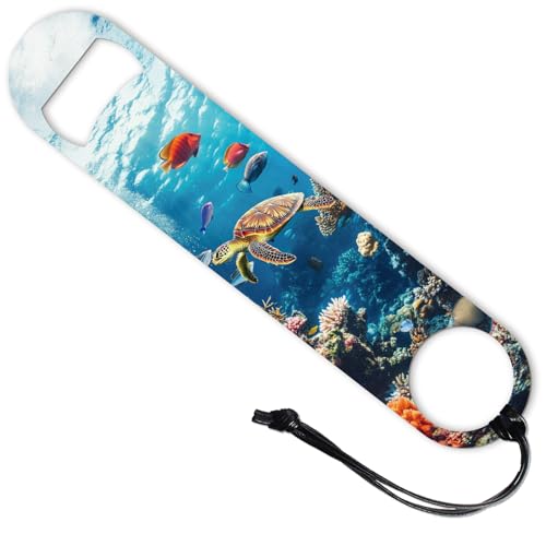 CHGCRAFT Sea Turtles Bottle Opener Coral 201 Stainless Steel Beer Bottle Openers Marine Life Flat Bottle Opener for Bartender Kitchen Bar Restaurant Party Wedding Birthday, 7 Inch