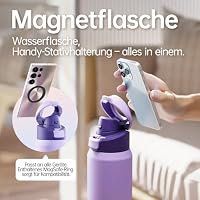 Magcheer Trinkflasche mit Handyhalterung 1L Magnetische Wasserflasche 360° Verstellbar Flasche Magnet Auslaufsichere Edelstahl Isolierflasche für Sport Fitness (Lila) – Ansicht 3