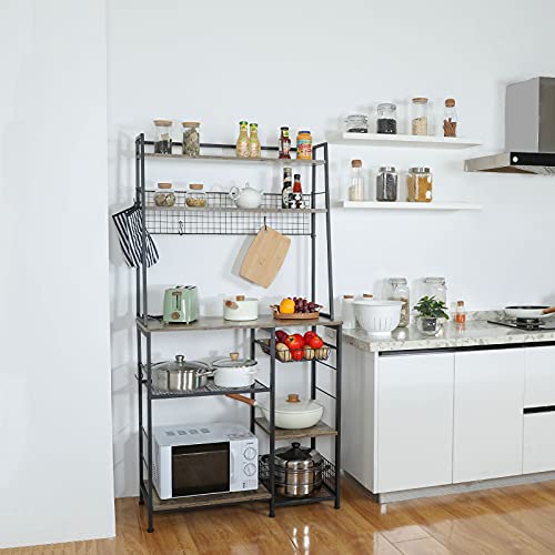 Kitchen Baker’s Rack With Storage Coffee Bar Station, 68Inch Microwave Oven Stand With Pull-Out Wire Basket 12 Hooks,5 Tier Storage Shelf With Mesh Panels For Utensils, Pots, Pans, Spices #TOP2