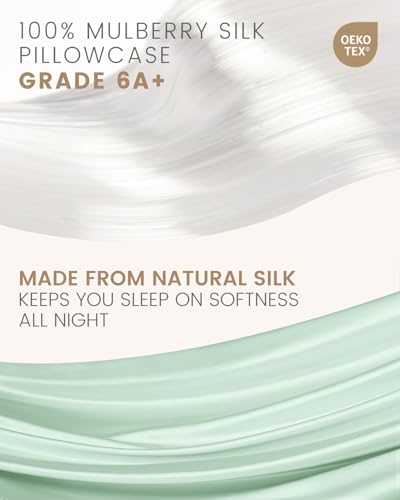 THXSILK Mulberry Silk Pillowcase for Hair and Skin, 100% Mulberry Silk Bed Pillowcase, Hypoallergenic Soft Breathable Silk Pillow Case with Hidden Zipper, King Pillow Case 20"x36", Turquoise Green