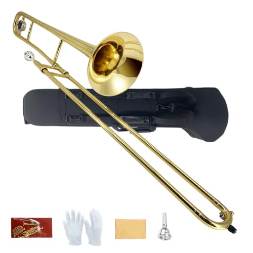 Conboxus Student Bb Tenor Slide Trombone for Beginners Rich Sound Brass Instrument with Carrying Case Kit Perfect for School Band Orchestra and Jazz Ensemble
