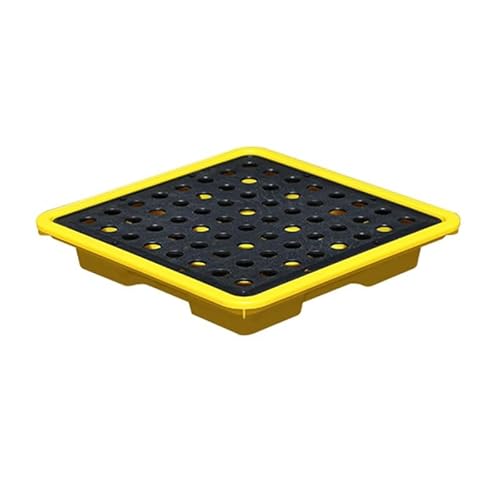 PFCDZDU Tarima Antiderrames con Rejilla, Apilable Bandeja Modular para Cubos De Pintura con Salida De Drenaje, Garaje Industrial Plataforma De Almacenamiento Baja(Yellow-1 pcs,13x13x2.3in)