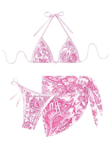 Image of BYFINECANY Women's Floral Printed Bathing Suit Halter Paisley Summer Swimsuit Bikinis Set
