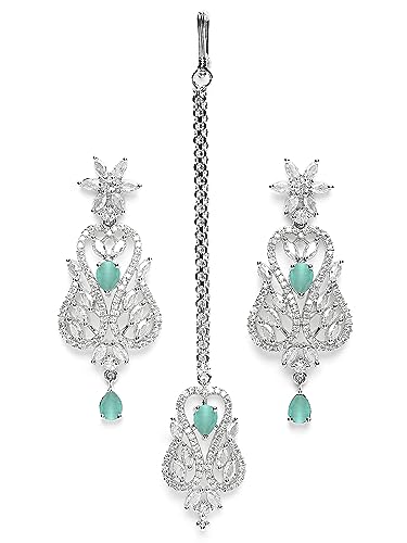 Image of Karatcart Light Green American Diamond Silver Plated Choker Necklace Set for Women