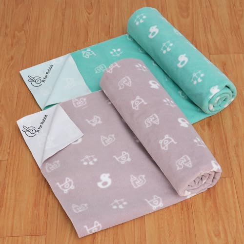 Image of R for Rabbit Waterproof Quick Dry Sheet for Baby | Anti-Piling Fleece Breatheable Fabric Extra Absorbent Instant Dry Baby Bed /Cot Protector Mat (Size-S,Green-Grey,Pack of 12 Combo)