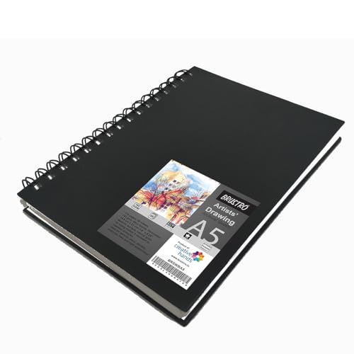 Image of BRUSTRO Artists' Sketch Book Wiro Bound, Size A5 (5.8x8.3 in), 160 GSM, 116 Pages with Cretacolor Studio Line Pastel Pencil Set of 8, Figure Study Basics (Assorted) | Ideal for Sketching,Drawing
