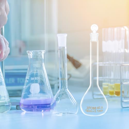 image for QWORK Volumetric Flask Set, 50ml, 100ml & 250ml with Glass Penny Stopp