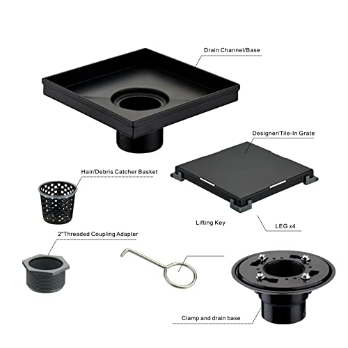 Matte Black Shower Drain with Flange , HIDROP SUS 304 Stainless Steel 6