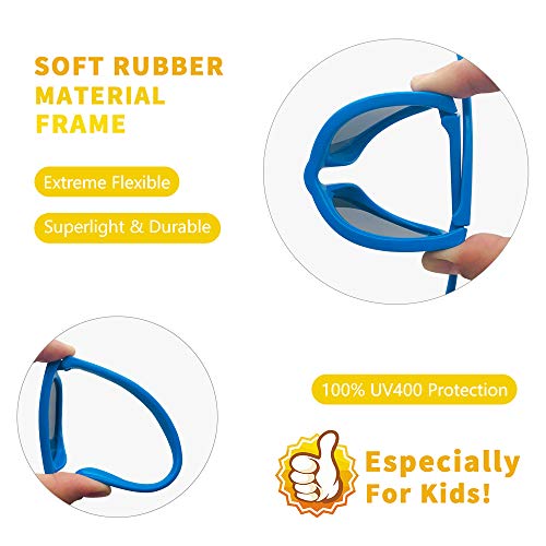 Motoeye Best Gift Kids Polarized Sunglasses For Children Age 4-12 Years Old, Girl Or Boy Styles, Pack Of 2 (Boy: Sky Blue & Black) #TOP3