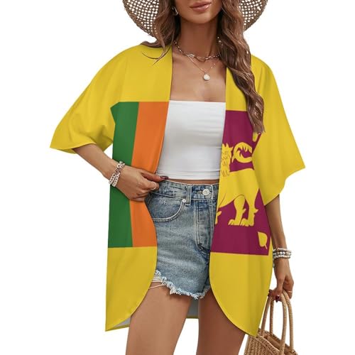 Womens Swimsuit Coverup Sri Lanka Flag Lightweight Cardigan Bathing Suit Beach Cover Up Swimwear Dress for Women