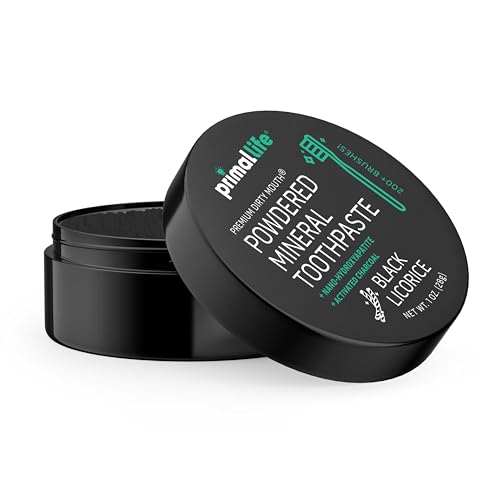 Image of Primal Life Organics - Dirty Mouth Toothpowder, Activated Charcoal Tooth Cleaning Powder, Essential Oils Natural Kaolin Bentonite Clay, 200+ Brushings, Organic Vegan (Charcoal Black Licorice, 1 oz)